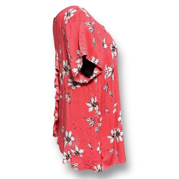 Torrid 2X Coral Floral Blouse Ruffle Back Hi-Low Hem Scoop Neck Top Summer - Picture 4 of 9